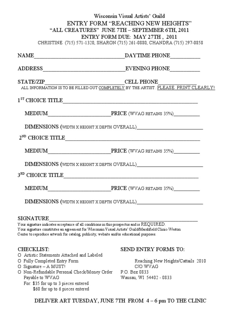 Wisconsin Visual Artists Entry Form | PDF