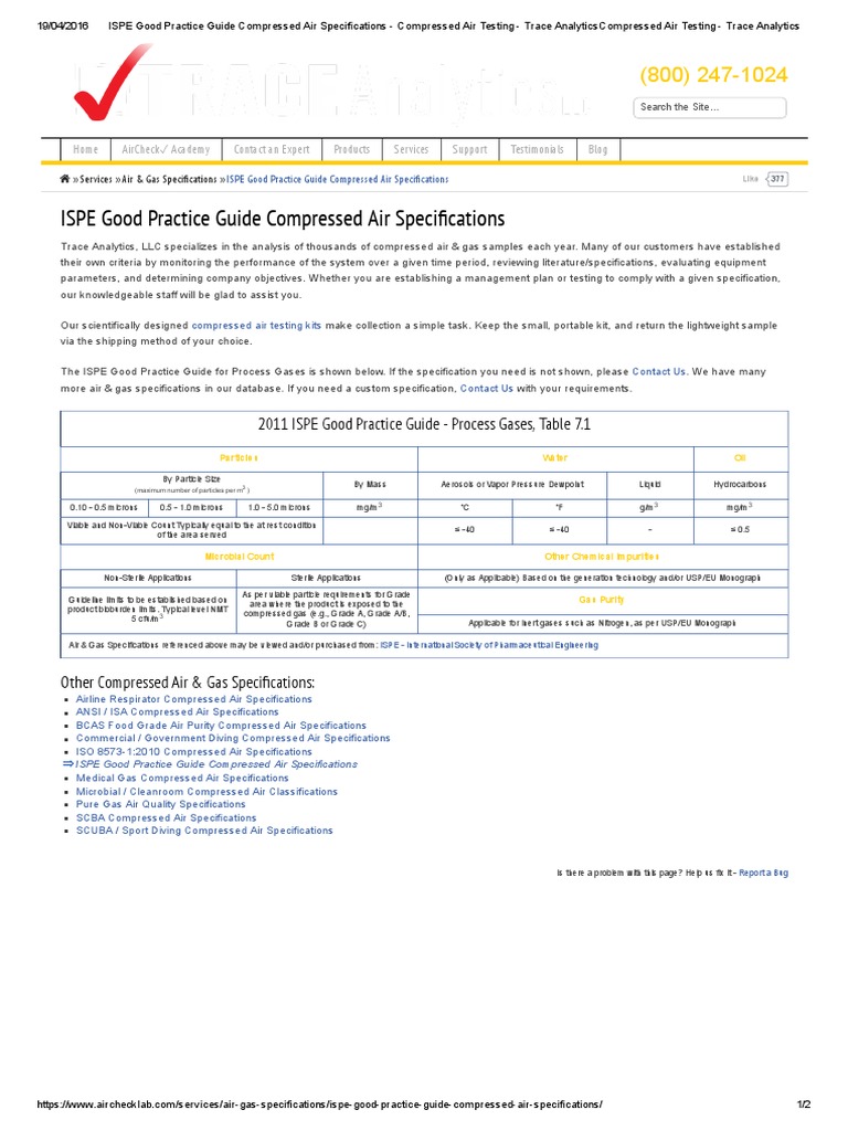 ISPE Good Practice Guide Compressed Air Specifications Compressed Air