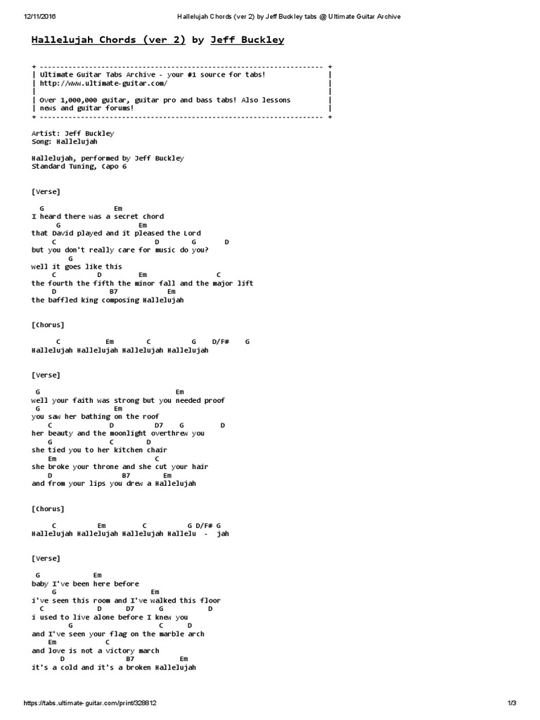 Jeff Buckley Hallelujah Chords - Sheet and Chords Collection