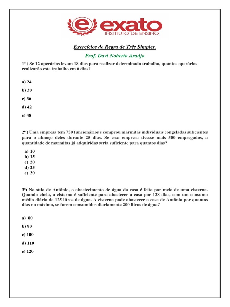 Exercícios de Regra de Três Simples - PDF