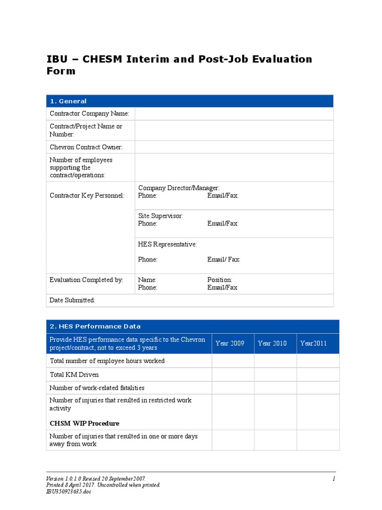 IBU CHESM Job Evaluation Form | PDF | Technology & Engineering