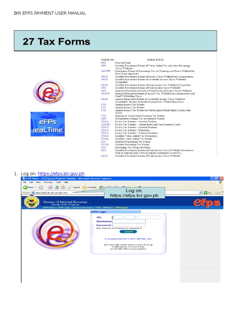 BIR EFPS Payment User Guide | PDF | Business | Finance & Money Management