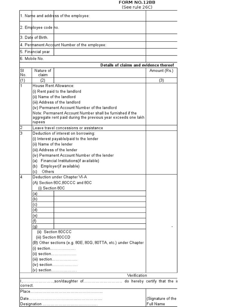 Form 12BB: Employee Tax Claims Guide | PDF