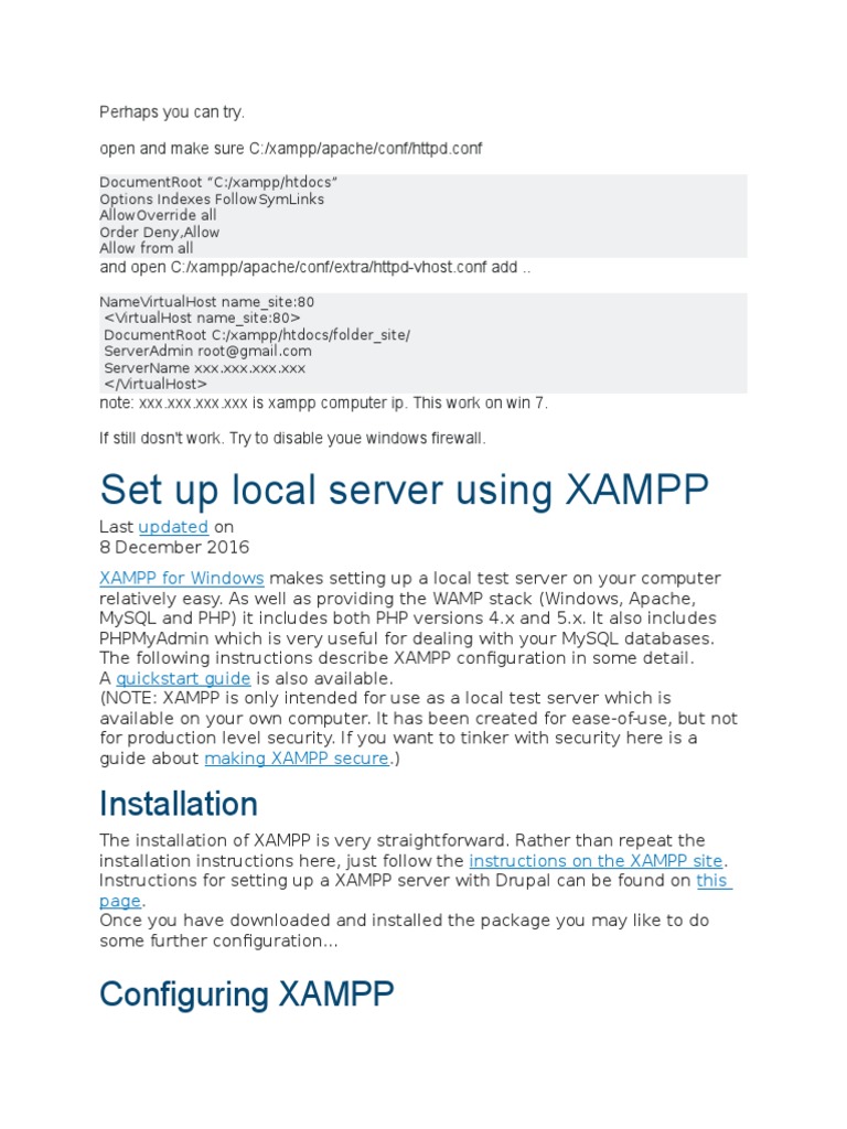 Set Up Local Server Using XAMPP: Installation | PDF | Computer File ...