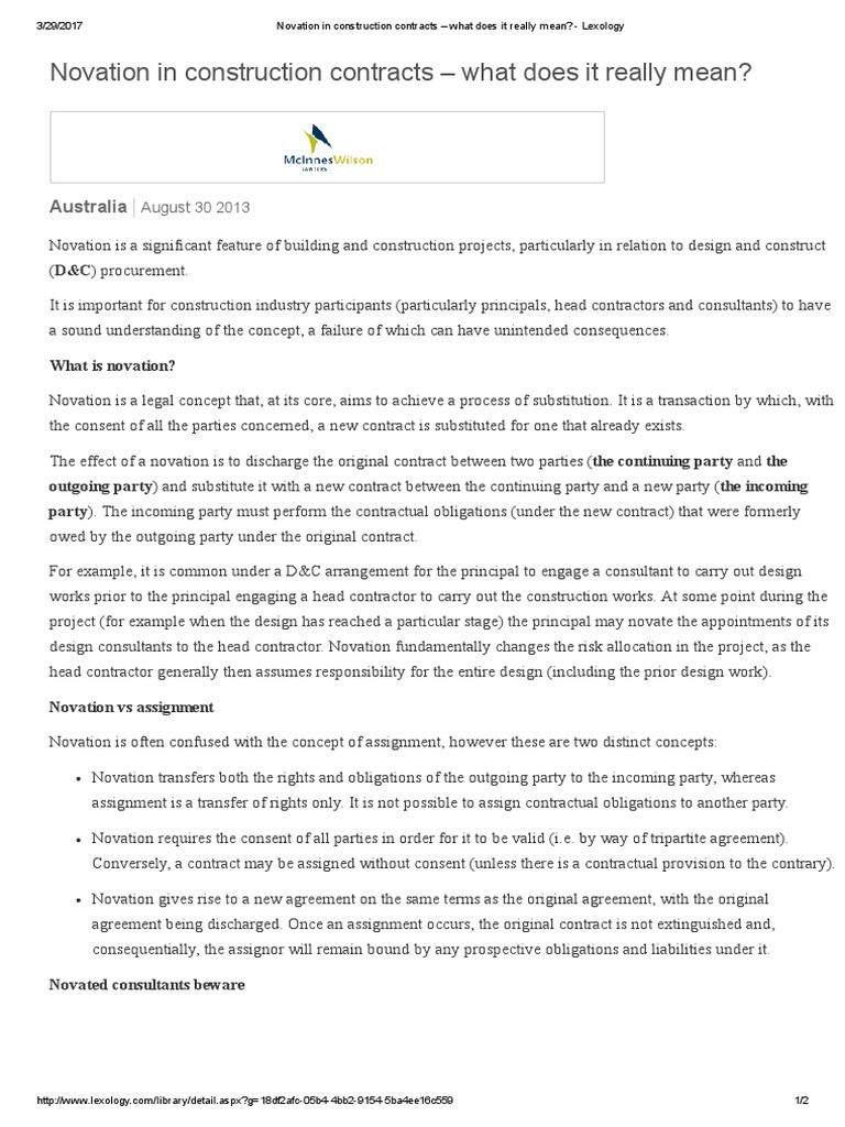 Novation In Construction Contracts What Does It Really Mean