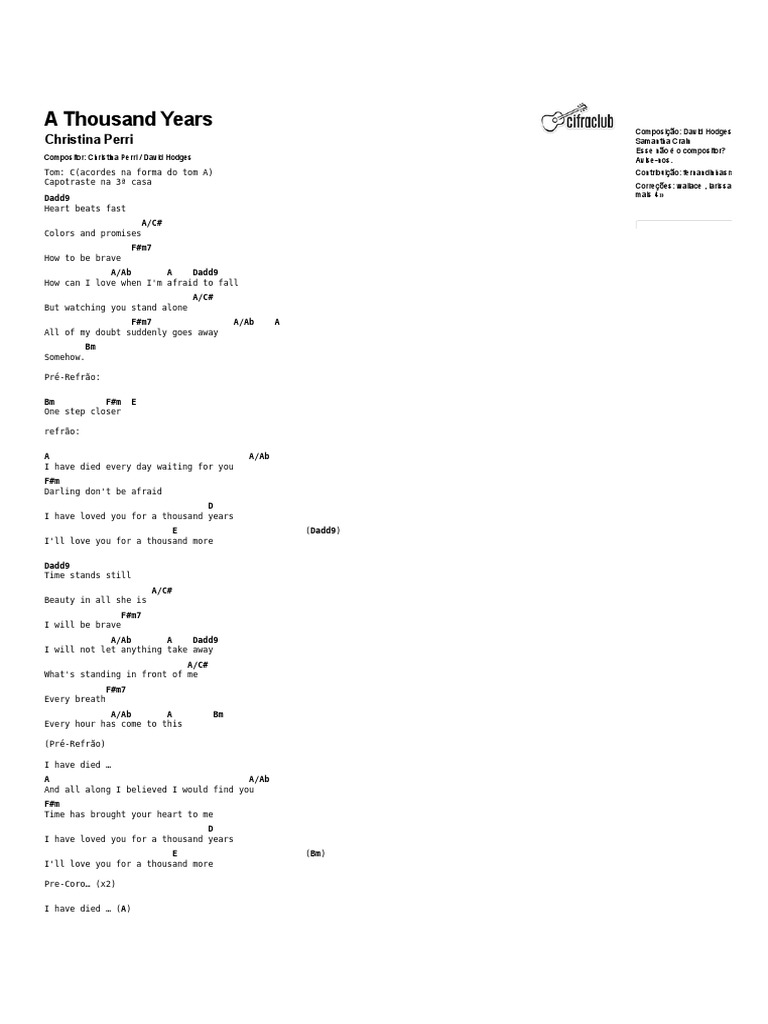 Cifra Club A THOUSAND YEARS Christina Perri (Cifra Com VídeoAula