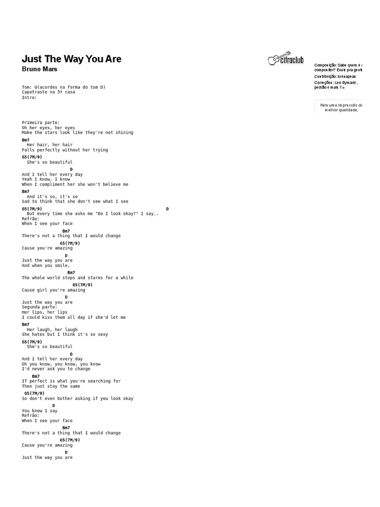 Cifra Club _ JUST the WAY YOU ARE Bruno Mars (Cifra Com VídeoAula