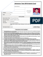 Common Admission Test 2016 Admit Card: Instructions To The Candidate