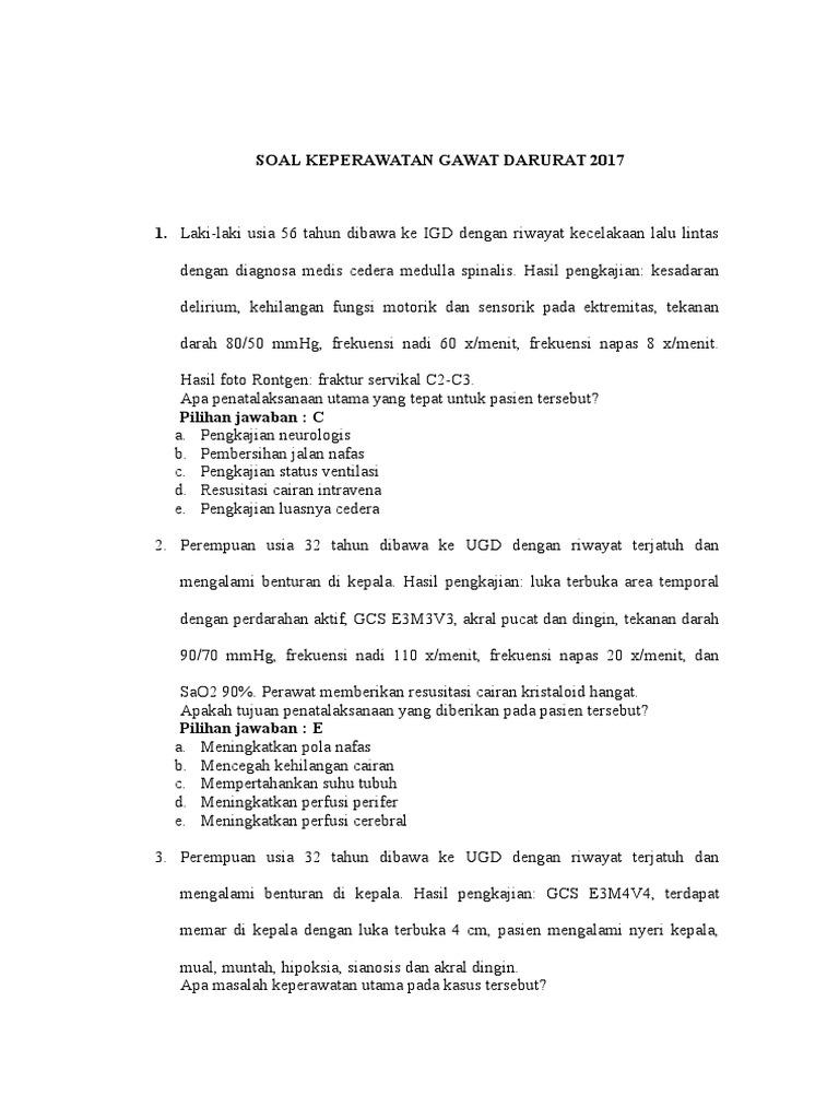 Soal Keperawatan Gawat Darurat 2017