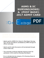 AIIMS B.SC (Hons) & (Post Basic) Nursing 2017 Admit Card