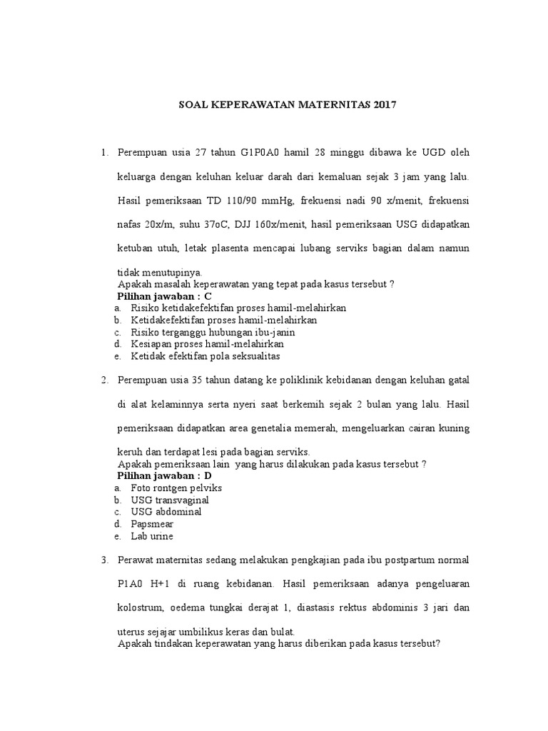 Soal Keperawatan Maternitas 2017 Docx