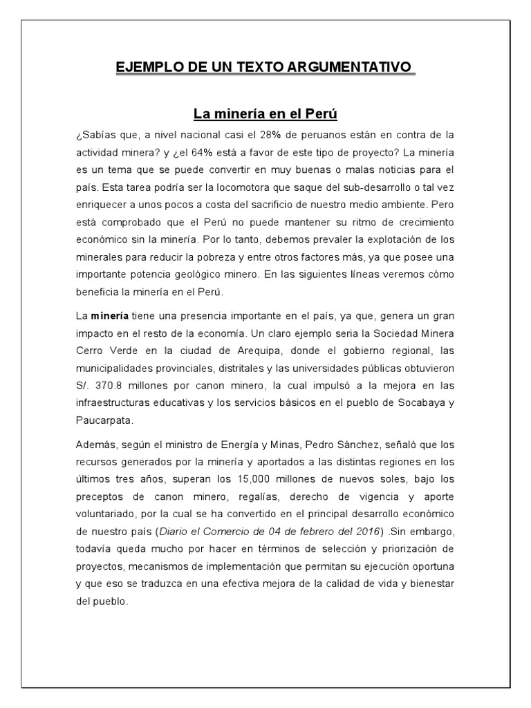 Ejemplo de un Texto Argumentativo La Mineria en El Peru