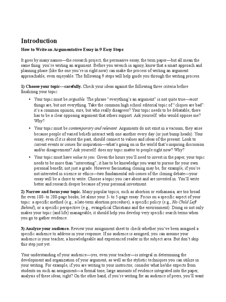 9 Steps to Write an Argumentative Essay | PDF | Essays | Argument