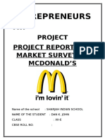 Entrepreneurs HIP: Project Project Report and Market Survey of Mcdonald'S