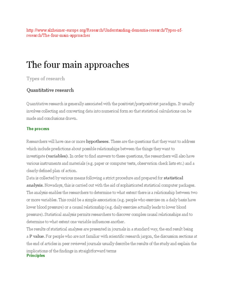 The Four Main Approaches | PDF | Positivism | Scientific Method