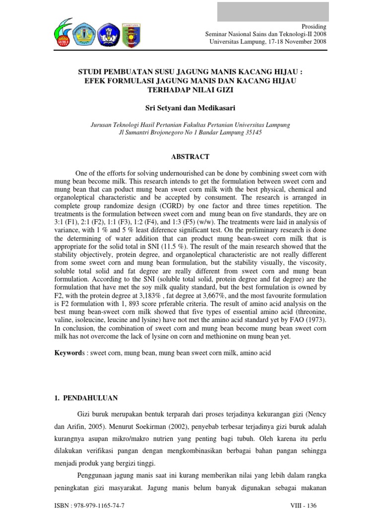 Jurnal Pembuatan Susu Jagung Febri Irawan 05091002006 Teknik Pertanian