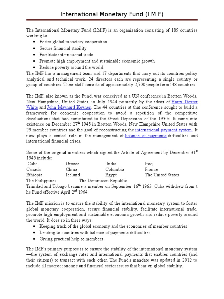 Overview of the International Monetary Fund | PDF | International ...