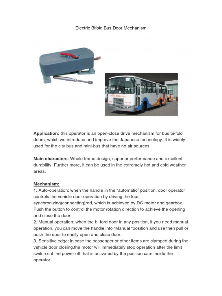 Electric Bifold Bus Door Mechanism (EB100) | PDF