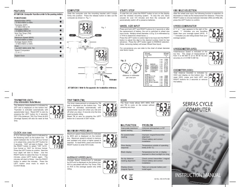 Serfas Cycle Computer Instruction Manual PDF Speed Timer