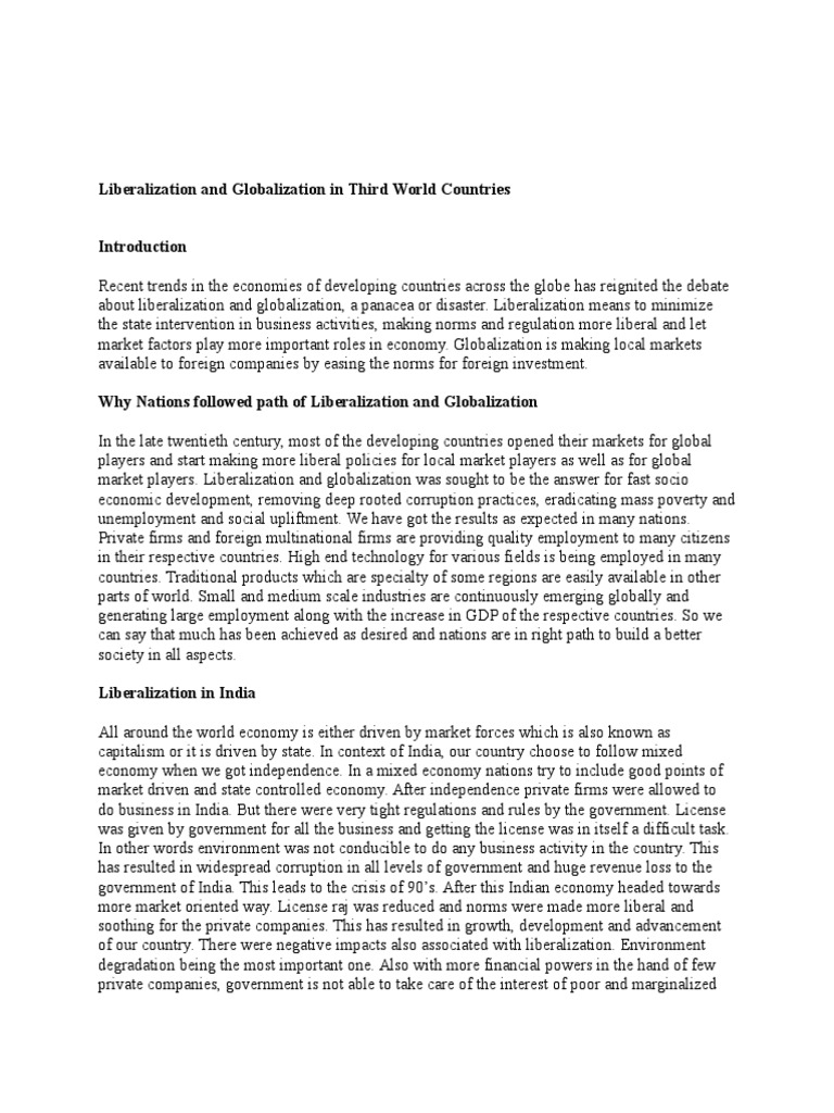 Liberalization and Globalization in Developing Nations | PDF ...