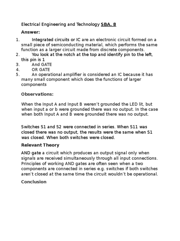 Electrical Engineering and Technology Lab SBA PDF
