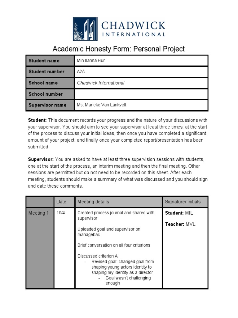 Academic Honesty Form for Projects | PDF | Cognition | Communication