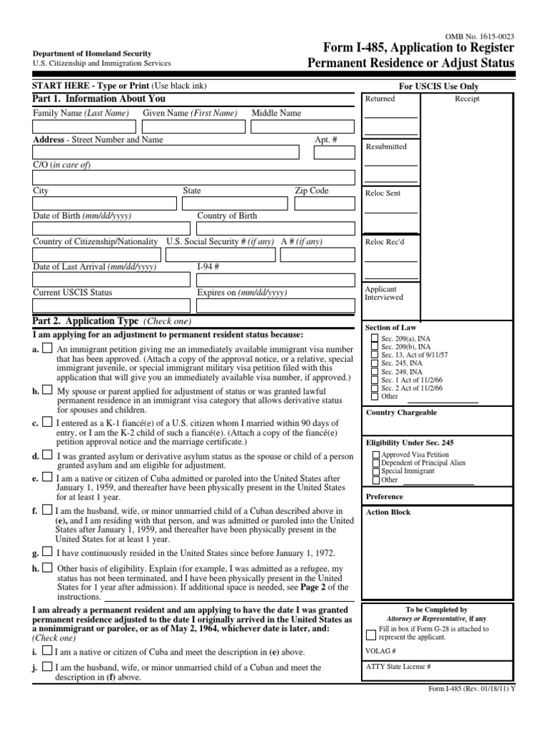 Form I-485, Application To Register Permanent Residence or Adjust ...