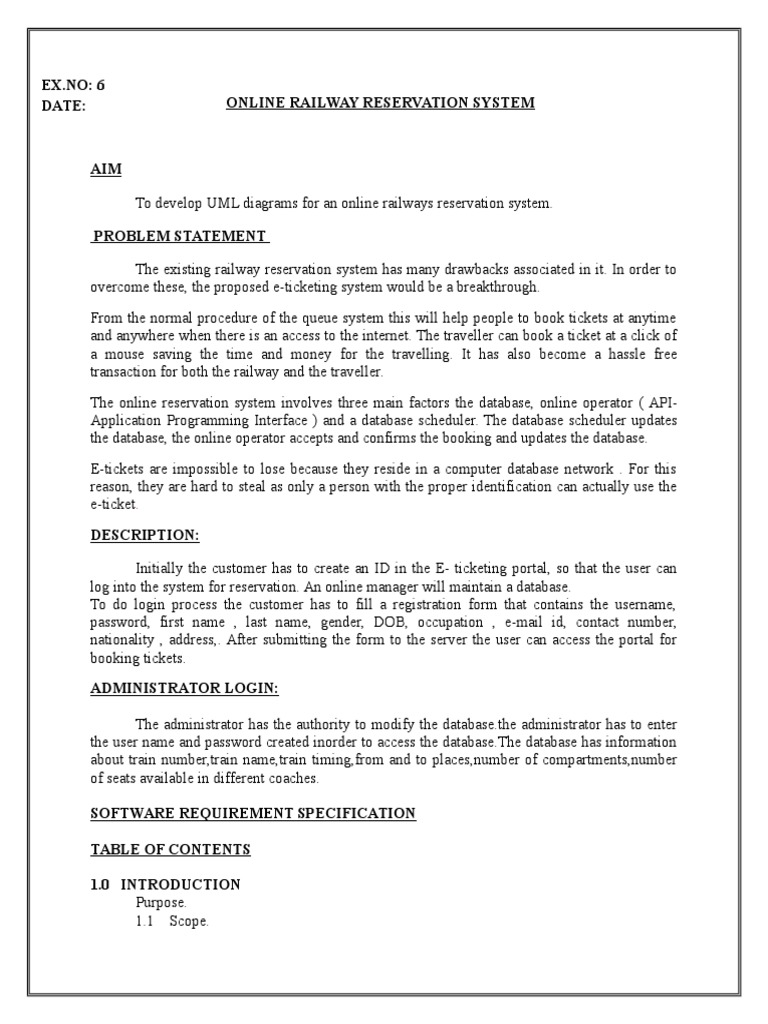 Online Railway Reservation System Overview | PDF | Use Case | Databases