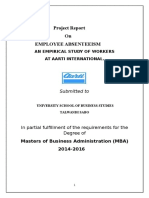Project Report On Employee Absenteeism: An Empirical Study of Workers at Aarti International