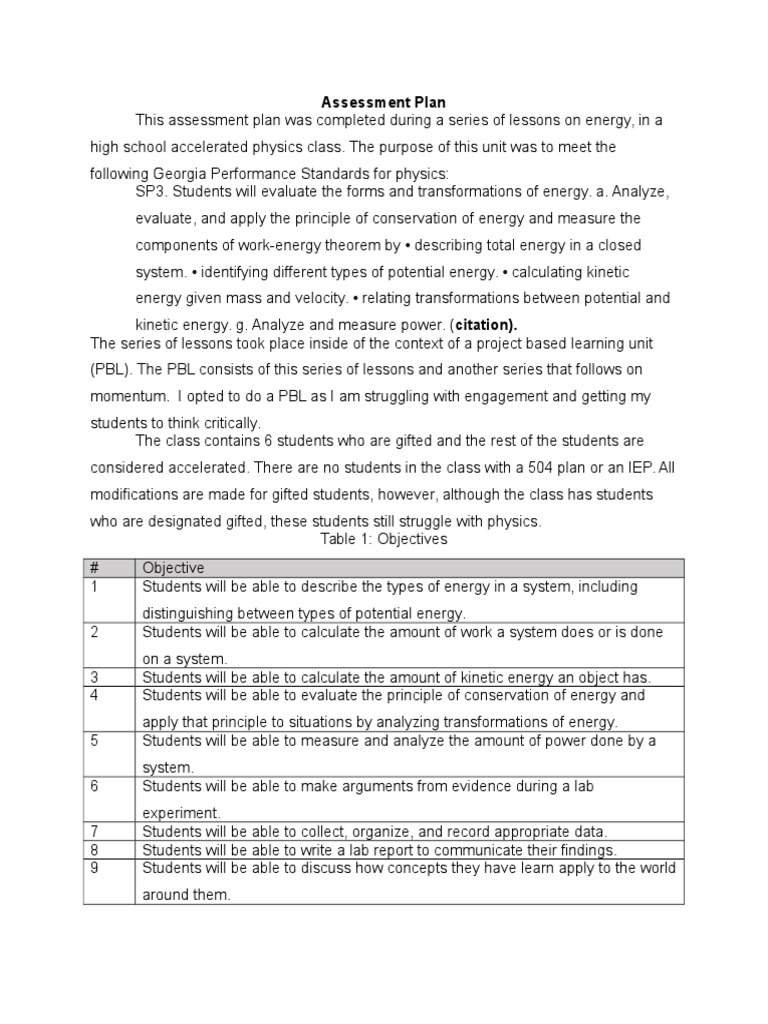 worksheet Kinetic Energy Worksheet assessment plan kinetic energy educational assessment