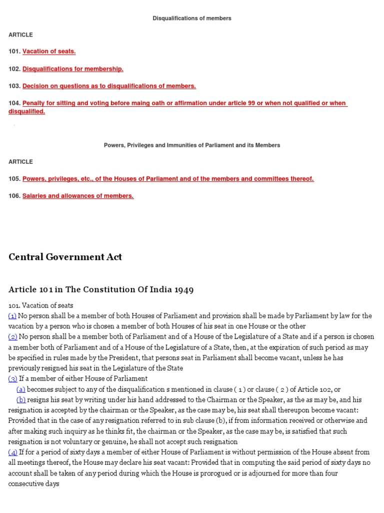 Disqualifications of Parliament Members | PDF | Sovereign Immunity ...