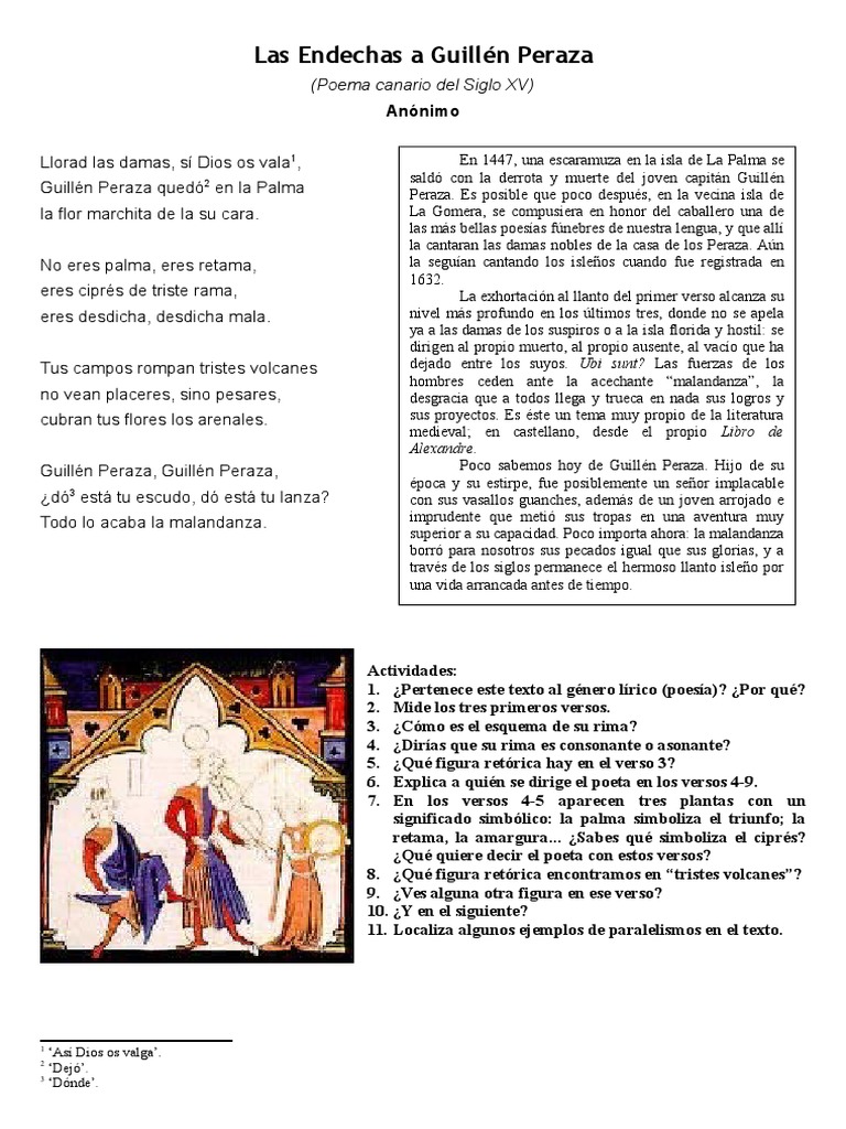 Las Endechas A Guillén Peraza PDF Rima Poesía