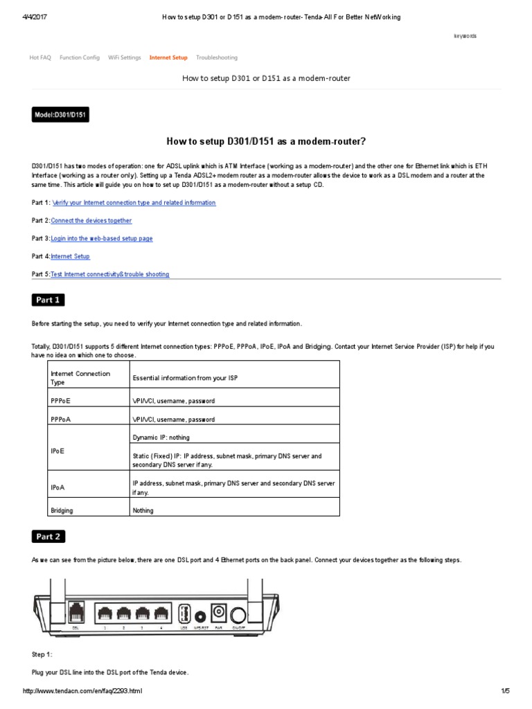 How to Setup D301 or D151 as a ModemrouterTendaAll for Better
