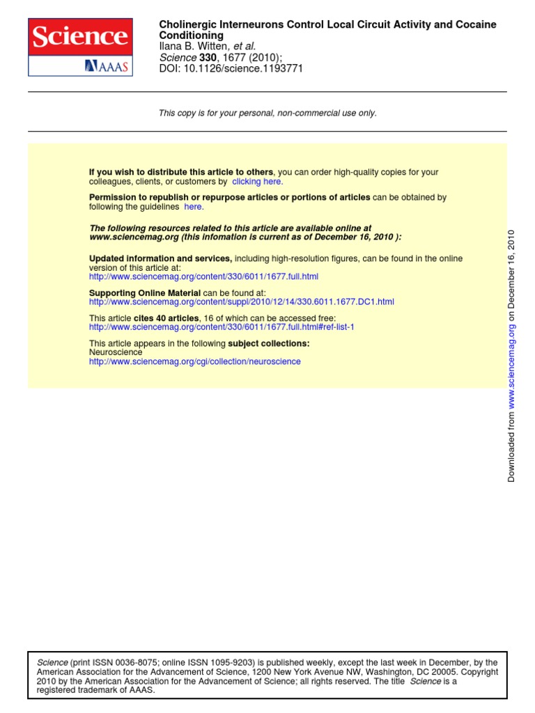 Paper 8 Witten 2010 | PDF | Acetylcholine | Neurobiology