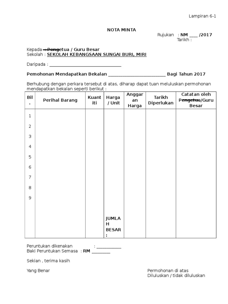 Borang Nota Minta | PDF
