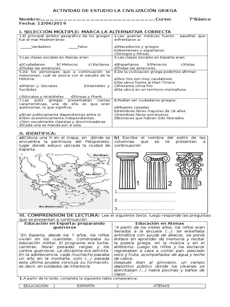 Actividades sobre la Civilización Griega | PDF | Antigua Grecia | Esparta