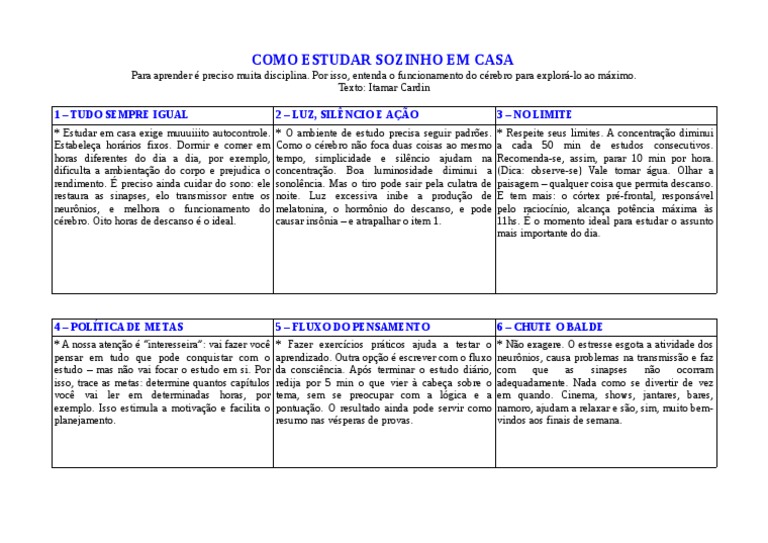 Dicas de Estudo Eficaz em Casa | PDF | Telencéfalo | Pensamento