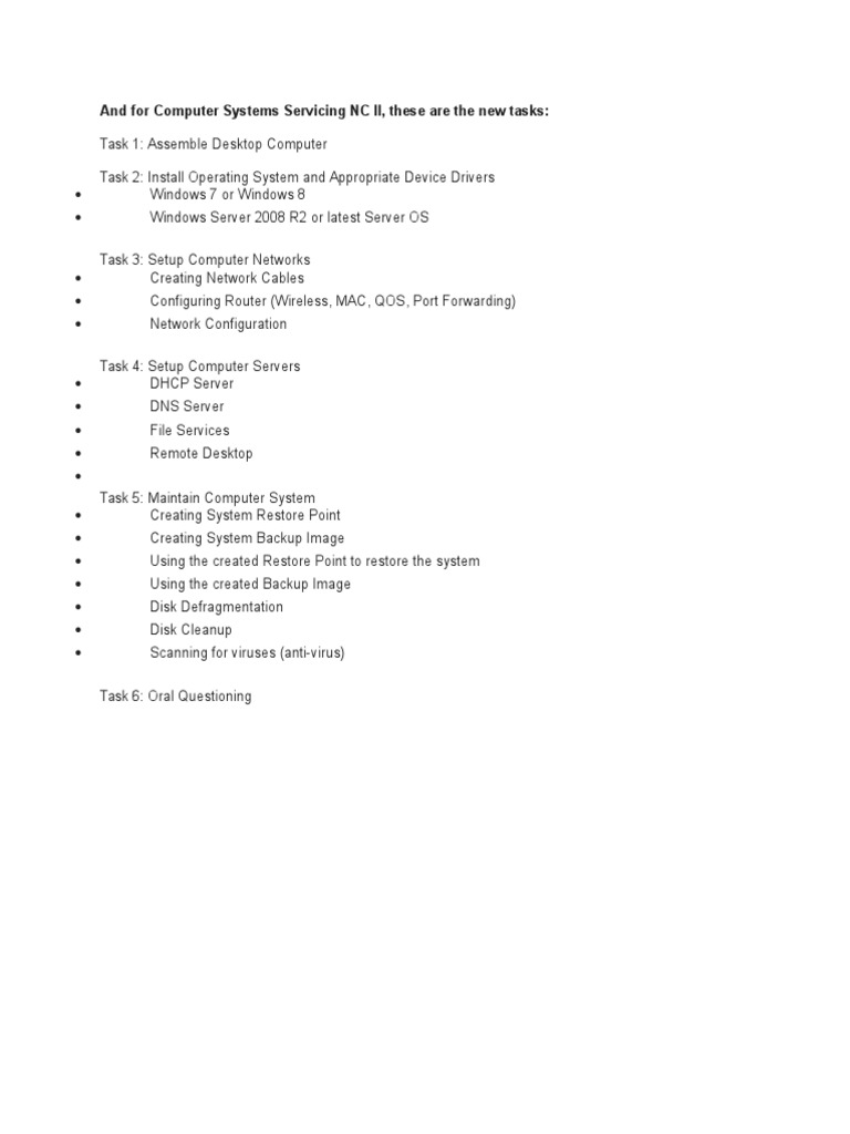 New Tasks for Computer Systems Servicing NC II: Assembly, Installation ...