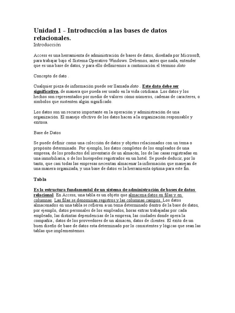 Introducción a Microsoft Access | PDF | acceso Microsoft | Bases de datos