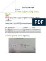 Regulated Power Supply Using Zener Diode: Ex. No. 5 Reg. No.: 16BME0077