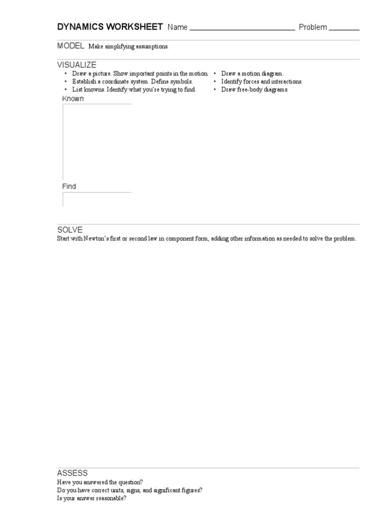 Dynamics Worksheet Overview | PDF