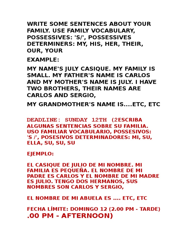 Write Some Sentences About Your Family | PDF