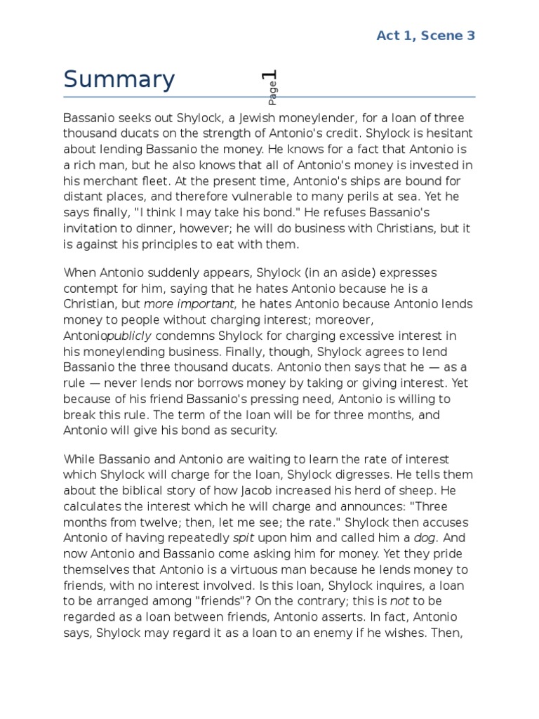 Merchant Of Venice Act 3 Scene 1 Summary
