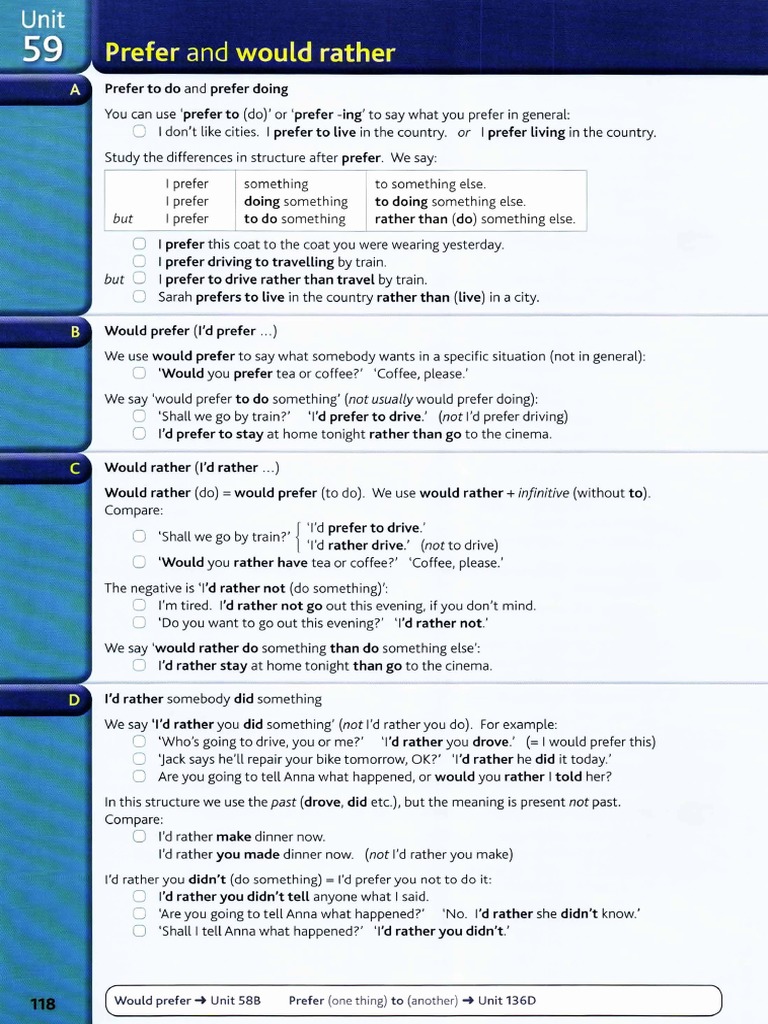 Prefer vs Would Rather Exercises PDF | PDF
