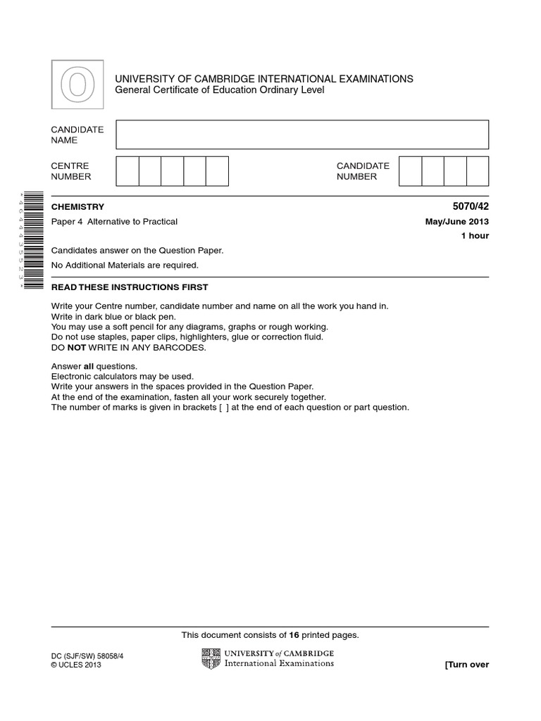 Chemistry 5070 42 Paper 4 Question Paper Paper Mayjune 2013
