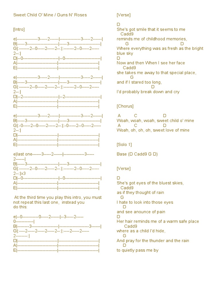Sweet Child O Mine Chords String Instruments Song Structure