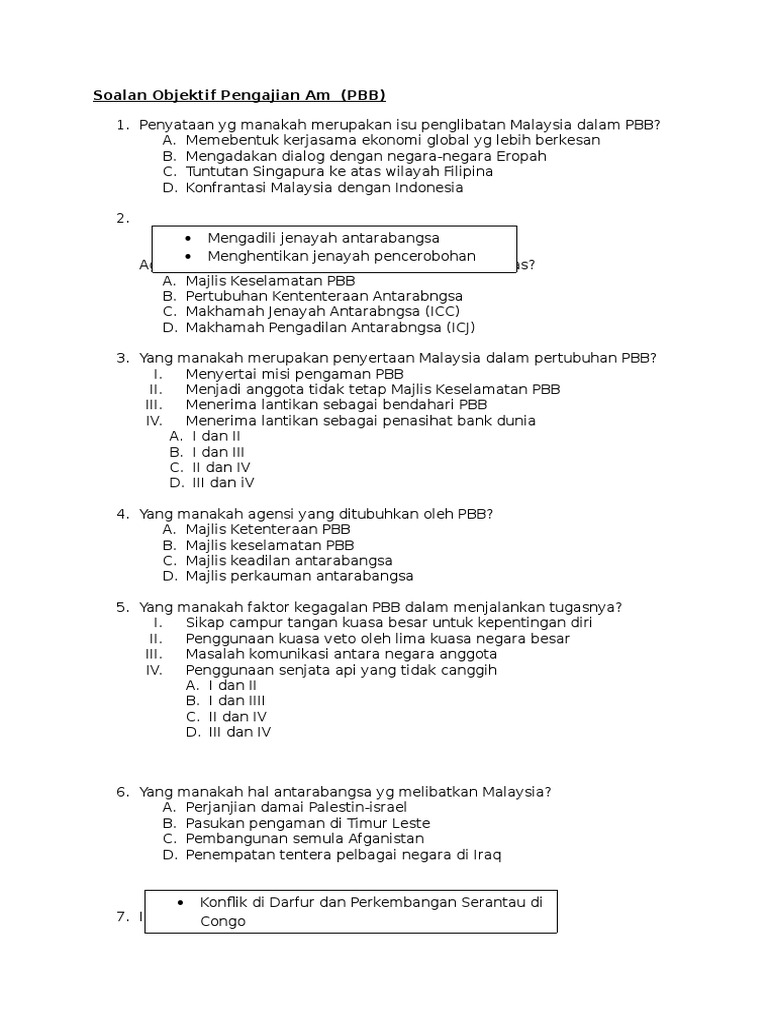 Soalan Objektif Pengajian Am Pbb Pdf