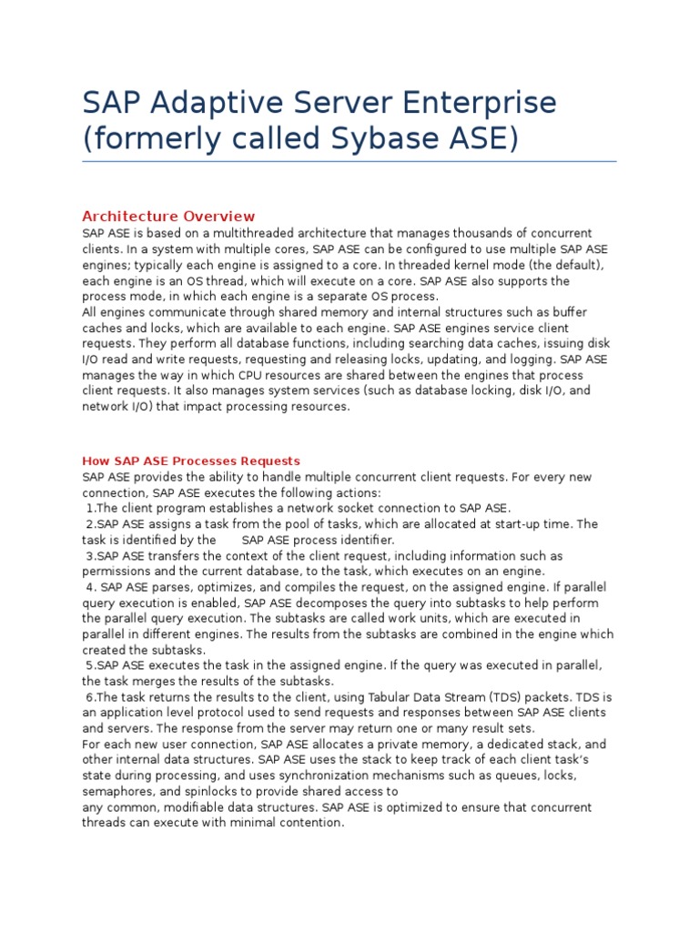 SAP ASE 16: Architecture and Features | PDF | Process (Computing ...