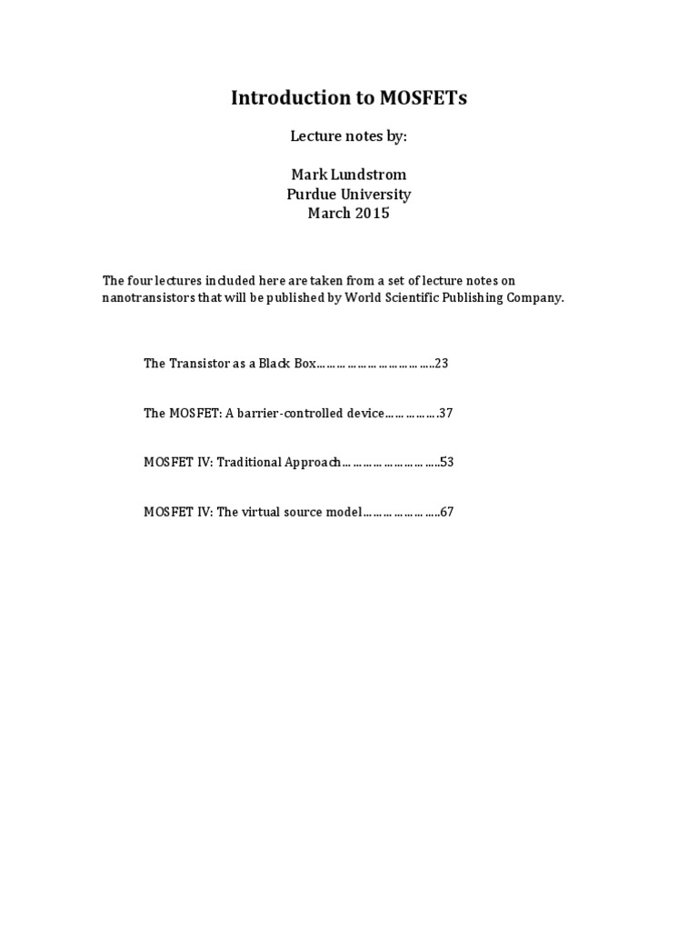 Intro To MOSFETs | PDF | Field Effect Transistor | Mosfet