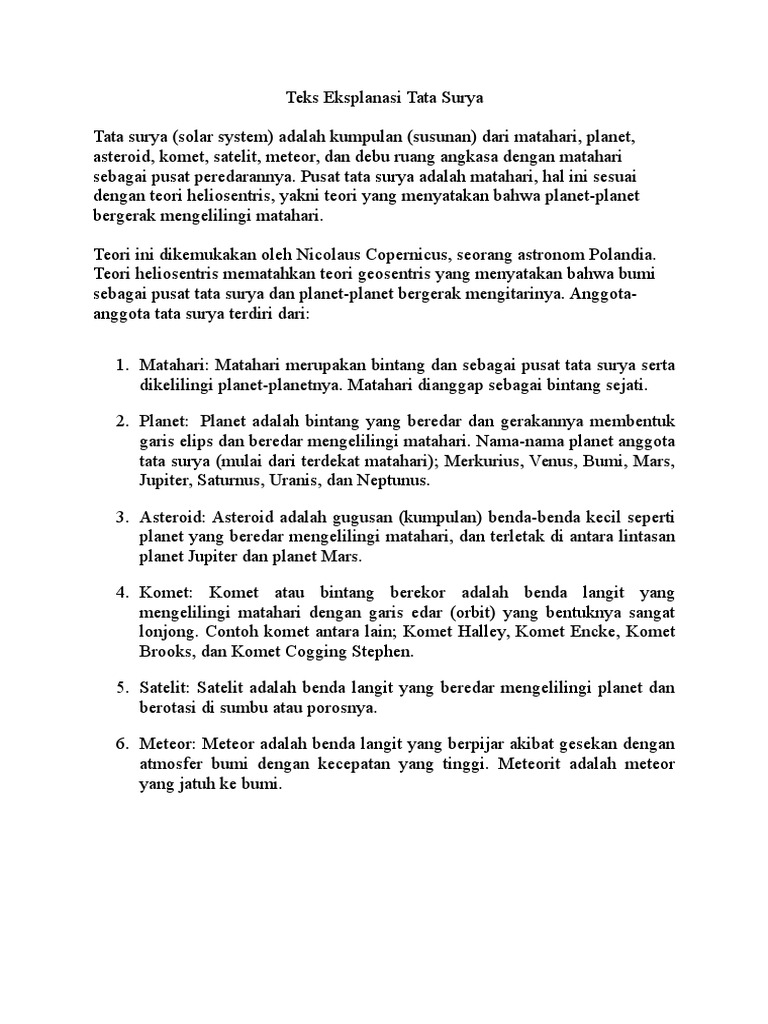 Teks Eksplanasi Tata Surya